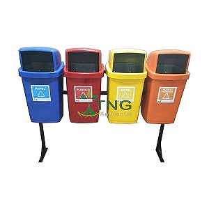 Conjunto Coleta Seletiva Com 04 Lixeiras Em Fiberglass Com Abertura Frontal, 50 Litros Cada