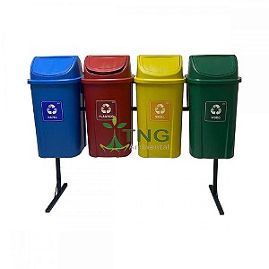 Conjunto Coleta Seletiva Com 04 Lixeiras Em Plástico Com Tampa Vai-Vem, 60 Litros Cada