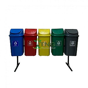 Conjunto Coleta Seletiva Com 05 Lixeiras Em Plástico Com Tampa Vai-Vem, 60 Litros Cada