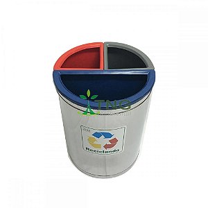 Lixeira 50 Litros Em Aço Inox Com Três Divisórias