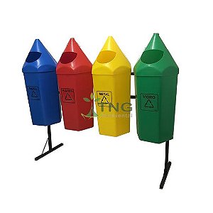 Conjunto Coleta Seletiva Com 04 Lixeiras Em Plástico Modelo Lápis, 50 Litros Cada
