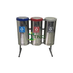 Conjunto Coleta Seletiva Com 03 Lixeiras Em Aço Inox Com Tampa Flip-Top, 25 Litros Cada