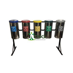 Conjunto Coleta Seletiva Com 06 Lixeiras Em Aço Inox Com Tampa Flip-Top, 25 Litros Cada