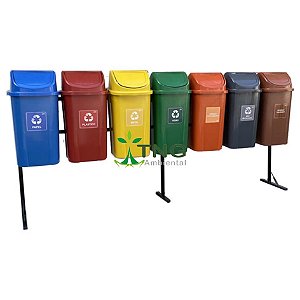 Conjunto Coleta Seletiva Com 07 Lixeiras Em Plástico Com Tampa Vai-Vem, 60 Litros Cada