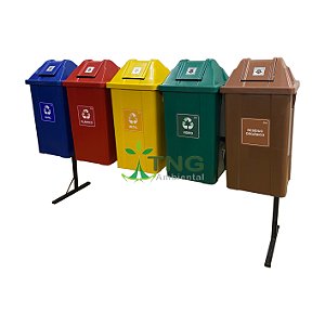 Conjunto Coleta Seletiva Com 05 Lixeiras Em Plástico Com Tampa Vai-Vem, 25 Litros Cada