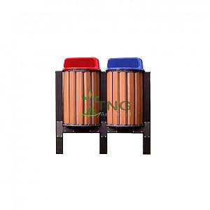 Conjunto Coleta Seletiva Com 02 Lixeiras Em Madeira Plástica 94 Litros Cada