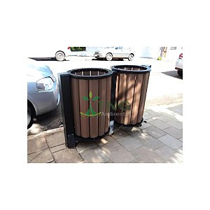 Conjunto Com 2 Lixeiras Em Madeira Plástica Sem Tampa 67 Litros Cada