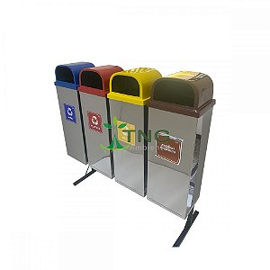 Conjunto Coleta Seletiva Com 02 Lixeiras Em Aço Inox e Tampa Em Fiberglass, 50 Litros Cada