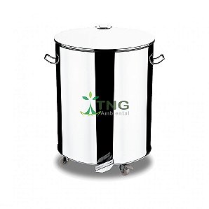 Lixeira 110 Litros Em Aço Inox Com Pedal, Balde Interno e Rodízios
