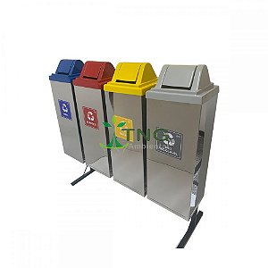 Conjunto Coleta Seletiva Com 05 Lixeiras Em Aço Inox e Tampa Em Fiberglass 50 Litros Cada