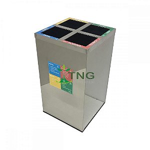 Lixeira 100 Litros Em Aço Inox Com Quatro Divisórias