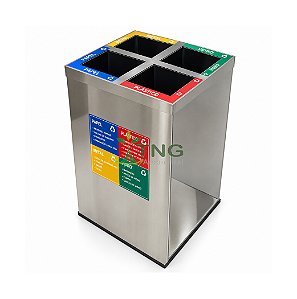 Lixeira 100 Litros Em Aço Inox Com Quatro Divisórias