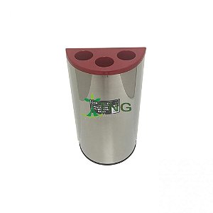 Lixeira para copos usados em formato meia-lua em aço inox e tampa em fiberglass com 03 aberturas