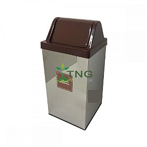 Lixeira 100 litros quadrada em aço inox com tampa vai-vem em fiberglass
