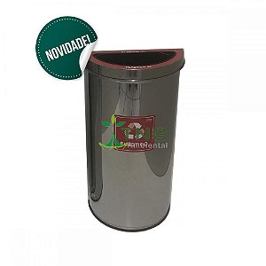 Lixeira 30 litros em aço inox no formato meia-lua para coleta seletiva