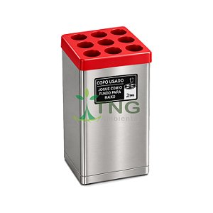Lixeira para copos usados em aço inox e tampa em fibra com 9 aberturas