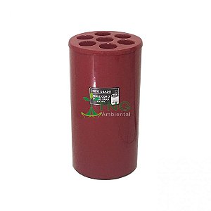 Lixeira para copos usados em aço inox com tampa em fiberglass com 07 aberturas para copos de água