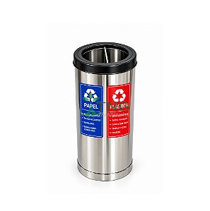 Lixeira 50 Litros Em Aço Inox Com Duas Divisórias Fixas e Aro