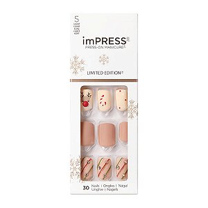 Kiss imPRESS Press-On Manicure Limited Edition Holiday Santa Buddies | Unhas Postiças