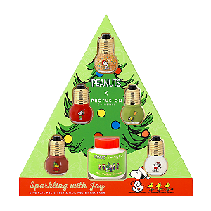 Kit de Esmaltes e Removedor Profusion Cosmetics X Peanuts Holiday Sparkling With Joy 5 PC Nail Polish Set & Nail Polish Remover | Snoopy