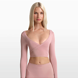 Blusa de Amarração Nike SKIMS Stretch Knit Women's Long-Sleeve Wrap Top | Cor: Rosa | Tamanho G