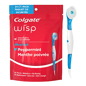 Escovas de Dentes Descartáveis Colgate Max Fresh Wisp Disposable Mini Adult Manual Travel Toothbrushes | Sabor: Menta | 24 Unidades