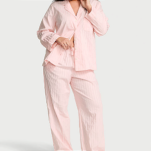 Pijama Longo Victoria's Secret Heritage Cotton Shadow Stripe Long Pajama Set TM XGG | Cor: Pretty Blossom Shadow Stripe