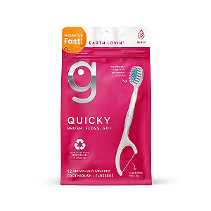 Escovas de Dentes Descartáveis com Fio Dental Grin Quicky Grin Oral Care Quicky Brush and Flosser Combo 12 Unidades | Sabor: Menta