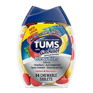 Comprimidos Mastigáveis ​​Antiácidos Tums Chewy Bites Heartburn Relief Chewable Antacid Tablets | Sabor: Lemon & Strawberry | 54 U