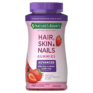Gomas Nature's Bounty Optimal Solutions Advanced Hair, Skin & Nails Gummies with Biotin 140 unidades | Morango