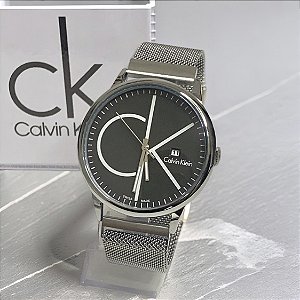 Relógio Calvin Klein minimalista prateado unissex