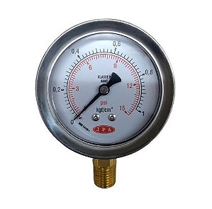 MANOMETRO RETO 62MM 15PSI X 1KG ROSCA ¼ CAIXA INOX