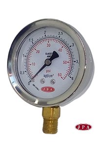 MANOMETRO RETO 62MM 60PSI X 4KG ROSCA ¼ CAIXA INOX
