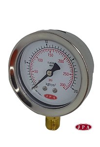 MANOMETRO RETO 62MM 300PSI X 20KG ROSCA ¼ CAIXA INOX