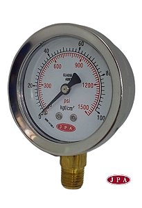 MANOMETRO RETO 62MM 1500PSI X 100KG ROSCA ¼ CAIXA INOX