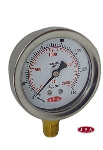 MANOMETRO RETO 62MM 2000PSI X 140KG ROSCA ¼ CAIXA INOX
