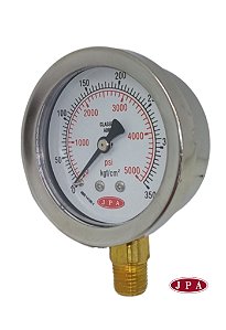 MANOMETRO RETO 62MM 5000PSI X 350KG ROSCA ¼ CAIXA INOX