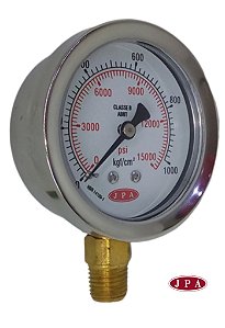 MANOMETRO RETO 62MM 15000PSI X 1000KG ROSCA ¼ CAIXA INOX