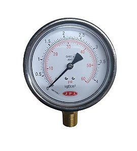 MANOMETRO RETO 100MM 60PSI X 4KG ROSCA 1/2 CAIXA INOX