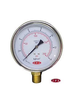 MANOMETRO RETO 100MM 200PSI X 14KG ROSCA 1/2 CAIXA INOX