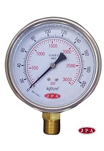 MANOMETRO RETO 100MM 3000PSI X 200KG ROSCA 1/2 CAIXA INOX