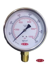 MANOMETRO RETO 100MM 10000PSI X 700KG ROSCA 1/2 CAIXA INOX