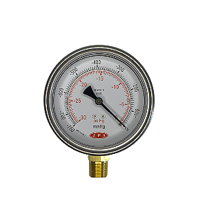 VACUÔMETRO RETO DN 100MM - 760MMGH X 30POLHG CAIXA INOX