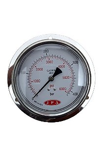MANÔMETRO ANGULAR 100MM CAIXA INOX ROSCA 1/2 NPT 6000PSI X 400KGF