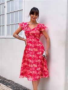 VESTIDO MIDI FLORAL EU E A VIDA REF.: 105470 - COR ROSA PINK