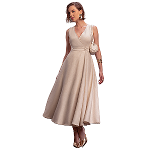 Vestido evasê com transpasse viscolinho com elastano 130 cm Império