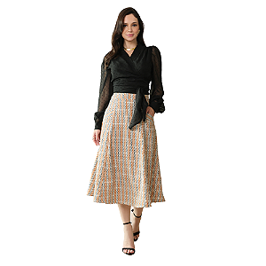 Saia godê midi com recortes e bolso D'azul