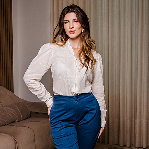 Camisa feminina algodão bordado D'azul