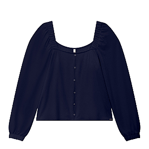 Blusa feminina malha com mangas bufantes plus size Lunender