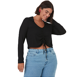 Blusa feminina cropped com amarração plus size Malwee